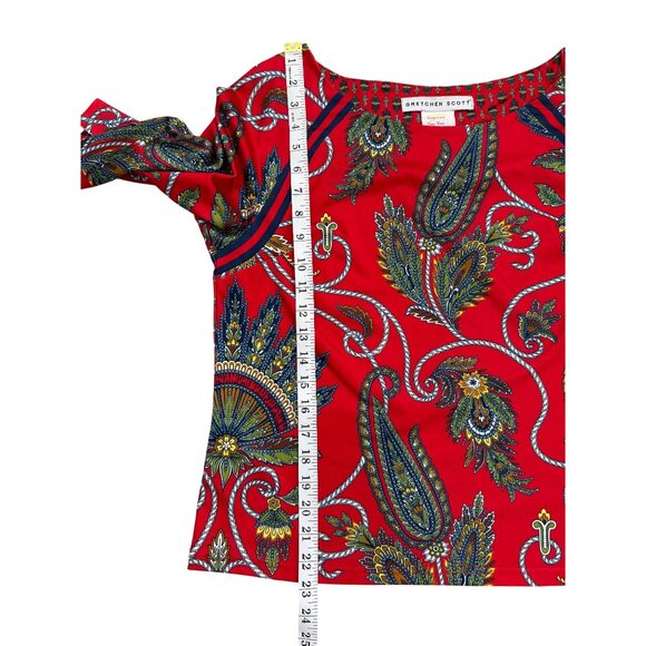 Gretchen Scott Red Paisley Top 3/4 Sleeve Womens Size M - Picture 6 of 7